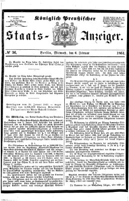 Königlich Preußischer Staats-Anzeiger (Allgemeine preußische Staats-Zeitung) Mittwoch 6. Februar 1861