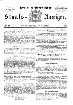 Königlich Preußischer Staats-Anzeiger (Allgemeine preußische Staats-Zeitung) Donnerstag 14. Februar 1861