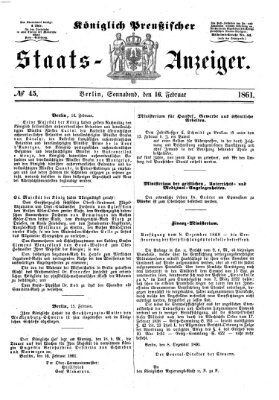 Königlich Preußischer Staats-Anzeiger (Allgemeine preußische Staats-Zeitung) Samstag 16. Februar 1861