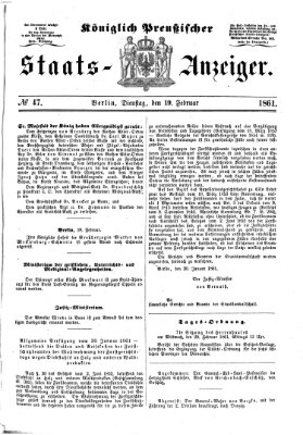 Königlich Preußischer Staats-Anzeiger (Allgemeine preußische Staats-Zeitung) Dienstag 19. Februar 1861