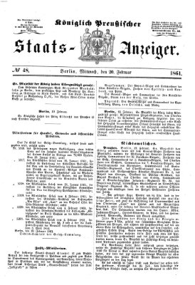 Königlich Preußischer Staats-Anzeiger (Allgemeine preußische Staats-Zeitung) Mittwoch 20. Februar 1861