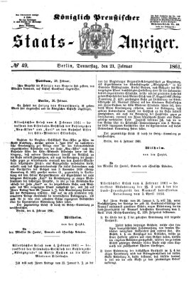 Königlich Preußischer Staats-Anzeiger (Allgemeine preußische Staats-Zeitung) Donnerstag 21. Februar 1861