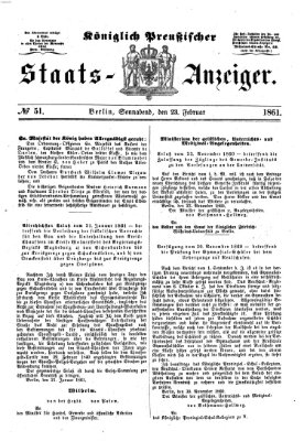 Königlich Preußischer Staats-Anzeiger (Allgemeine preußische Staats-Zeitung) Samstag 23. Februar 1861