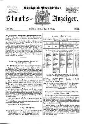 Königlich Preußischer Staats-Anzeiger (Allgemeine preußische Staats-Zeitung) Freitag 1. März 1861