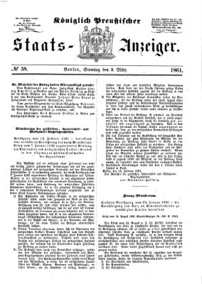 Königlich Preußischer Staats-Anzeiger (Allgemeine preußische Staats-Zeitung) Sonntag 3. März 1861