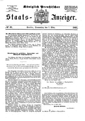 Königlich Preußischer Staats-Anzeiger (Allgemeine preußische Staats-Zeitung) Donnerstag 7. März 1861