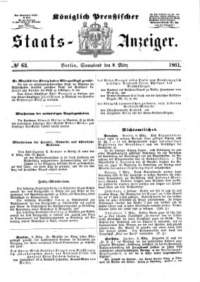 Königlich Preußischer Staats-Anzeiger (Allgemeine preußische Staats-Zeitung) Samstag 9. März 1861