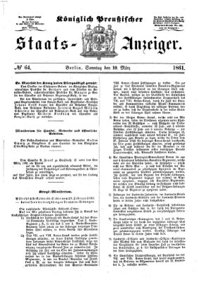 Königlich Preußischer Staats-Anzeiger (Allgemeine preußische Staats-Zeitung) Sonntag 10. März 1861