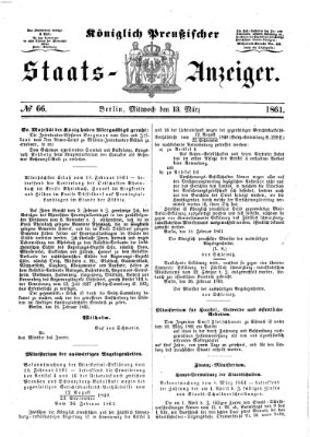 Königlich Preußischer Staats-Anzeiger (Allgemeine preußische Staats-Zeitung) Mittwoch 13. März 1861