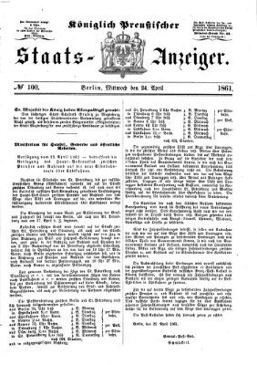 Königlich Preußischer Staats-Anzeiger (Allgemeine preußische Staats-Zeitung) Mittwoch 24. April 1861