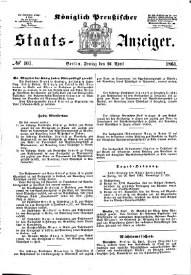 Königlich Preußischer Staats-Anzeiger (Allgemeine preußische Staats-Zeitung) Freitag 26. April 1861