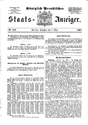 Königlich Preußischer Staats-Anzeiger (Allgemeine preußische Staats-Zeitung) Dienstag 7. Mai 1861