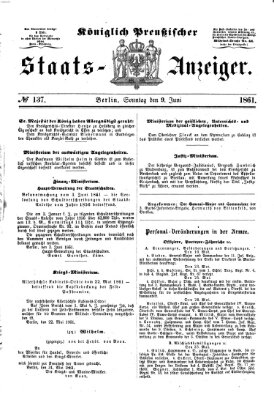 Königlich Preußischer Staats-Anzeiger (Allgemeine preußische Staats-Zeitung) Sonntag 9. Juni 1861