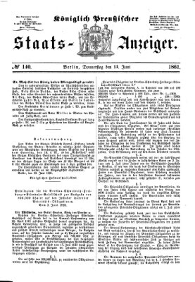 Königlich Preußischer Staats-Anzeiger (Allgemeine preußische Staats-Zeitung) Donnerstag 13. Juni 1861