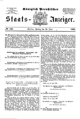 Königlich Preußischer Staats-Anzeiger (Allgemeine preußische Staats-Zeitung) Freitag 28. Juni 1861