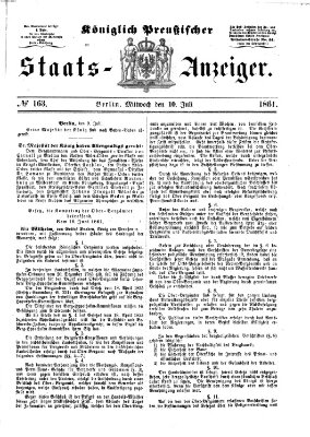 Königlich Preußischer Staats-Anzeiger (Allgemeine preußische Staats-Zeitung) Mittwoch 10. Juli 1861