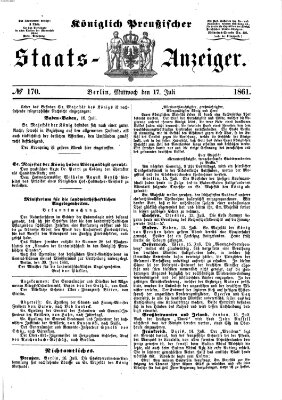 Königlich Preußischer Staats-Anzeiger (Allgemeine preußische Staats-Zeitung) Mittwoch 17. Juli 1861