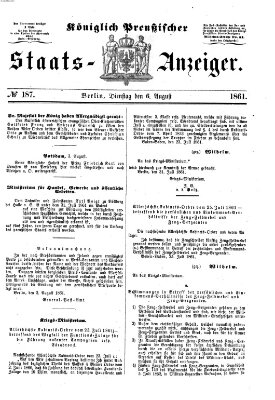 Königlich Preußischer Staats-Anzeiger (Allgemeine preußische Staats-Zeitung) Dienstag 6. August 1861