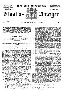 Königlich Preußischer Staats-Anzeiger (Allgemeine preußische Staats-Zeitung) Mittwoch 7. August 1861