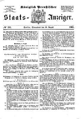 Königlich Preußischer Staats-Anzeiger (Allgemeine preußische Staats-Zeitung) Samstag 10. August 1861