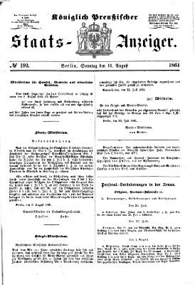 Königlich Preußischer Staats-Anzeiger (Allgemeine preußische Staats-Zeitung) Sonntag 11. August 1861