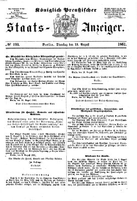 Königlich Preußischer Staats-Anzeiger (Allgemeine preußische Staats-Zeitung) Dienstag 13. August 1861