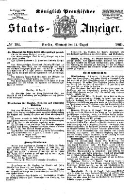 Königlich Preußischer Staats-Anzeiger (Allgemeine preußische Staats-Zeitung) Mittwoch 14. August 1861