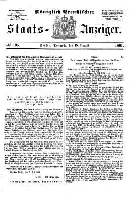 Königlich Preußischer Staats-Anzeiger (Allgemeine preußische Staats-Zeitung) Donnerstag 15. August 1861