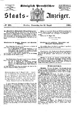 Königlich Preußischer Staats-Anzeiger (Allgemeine preußische Staats-Zeitung) Donnerstag 22. August 1861