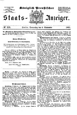 Königlich Preußischer Staats-Anzeiger (Allgemeine preußische Staats-Zeitung) Donnerstag 5. September 1861