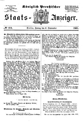 Königlich Preußischer Staats-Anzeiger (Allgemeine preußische Staats-Zeitung) Freitag 6. September 1861