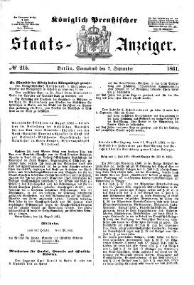 Königlich Preußischer Staats-Anzeiger (Allgemeine preußische Staats-Zeitung) Samstag 7. September 1861