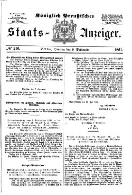 Königlich Preußischer Staats-Anzeiger (Allgemeine preußische Staats-Zeitung) Sonntag 8. September 1861