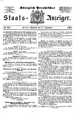 Königlich Preußischer Staats-Anzeiger (Allgemeine preußische Staats-Zeitung) Mittwoch 11. September 1861