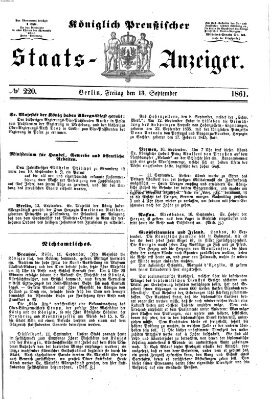 Königlich Preußischer Staats-Anzeiger (Allgemeine preußische Staats-Zeitung) Freitag 13. September 1861