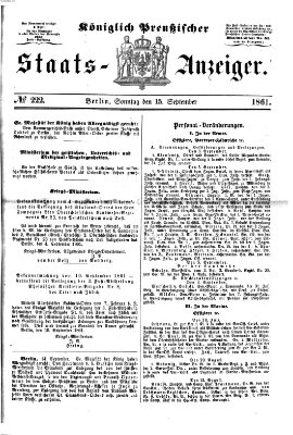 Königlich Preußischer Staats-Anzeiger (Allgemeine preußische Staats-Zeitung) Sonntag 15. September 1861