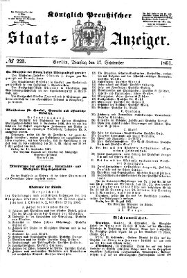 Königlich Preußischer Staats-Anzeiger (Allgemeine preußische Staats-Zeitung) Dienstag 17. September 1861