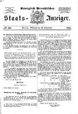 Königlich Preußischer Staats-Anzeiger (Allgemeine preußische Staats-Zeitung) Mittwoch 25. September 1861