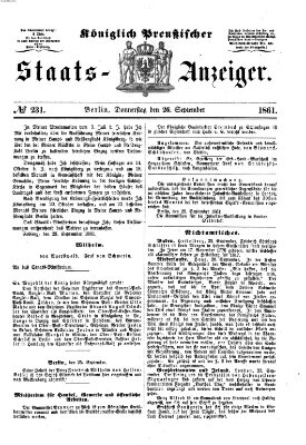 Königlich Preußischer Staats-Anzeiger (Allgemeine preußische Staats-Zeitung) Donnerstag 26. September 1861