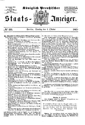 Königlich Preußischer Staats-Anzeiger (Allgemeine preußische Staats-Zeitung) Dienstag 1. Oktober 1861