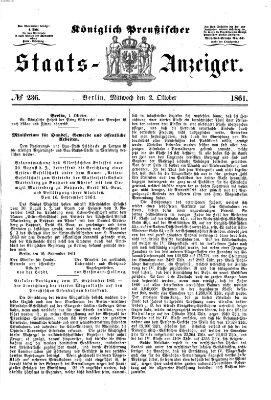 Königlich Preußischer Staats-Anzeiger (Allgemeine preußische Staats-Zeitung) Mittwoch 2. Oktober 1861