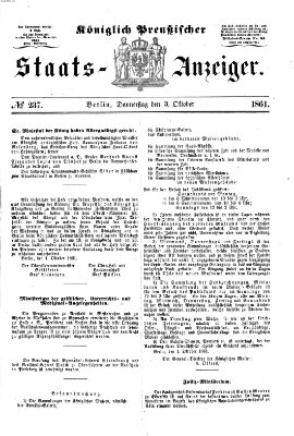 Königlich Preußischer Staats-Anzeiger (Allgemeine preußische Staats-Zeitung) Donnerstag 3. Oktober 1861