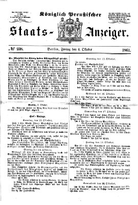 Königlich Preußischer Staats-Anzeiger (Allgemeine preußische Staats-Zeitung) Freitag 4. Oktober 1861