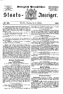 Königlich Preußischer Staats-Anzeiger (Allgemeine preußische Staats-Zeitung) Sonntag 6. Oktober 1861