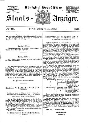 Königlich Preußischer Staats-Anzeiger (Allgemeine preußische Staats-Zeitung) Freitag 11. Oktober 1861