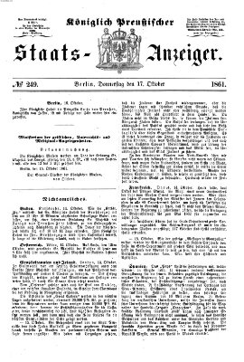 Königlich Preußischer Staats-Anzeiger (Allgemeine preußische Staats-Zeitung) Donnerstag 17. Oktober 1861