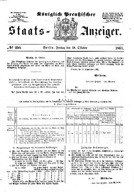 Königlich Preußischer Staats-Anzeiger (Allgemeine preußische Staats-Zeitung) Freitag 18. Oktober 1861