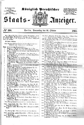 Königlich Preußischer Staats-Anzeiger (Allgemeine preußische Staats-Zeitung) Donnerstag 31. Oktober 1861