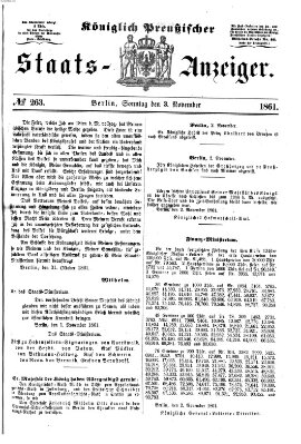 Königlich Preußischer Staats-Anzeiger (Allgemeine preußische Staats-Zeitung) Sonntag 3. November 1861