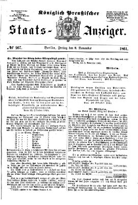 Königlich Preußischer Staats-Anzeiger (Allgemeine preußische Staats-Zeitung) Freitag 8. November 1861